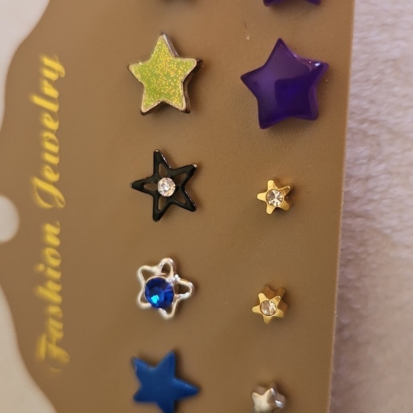 Vintage Six Single Star Earrings and Three Pair Star Post Earrings - Picture 3 of 4